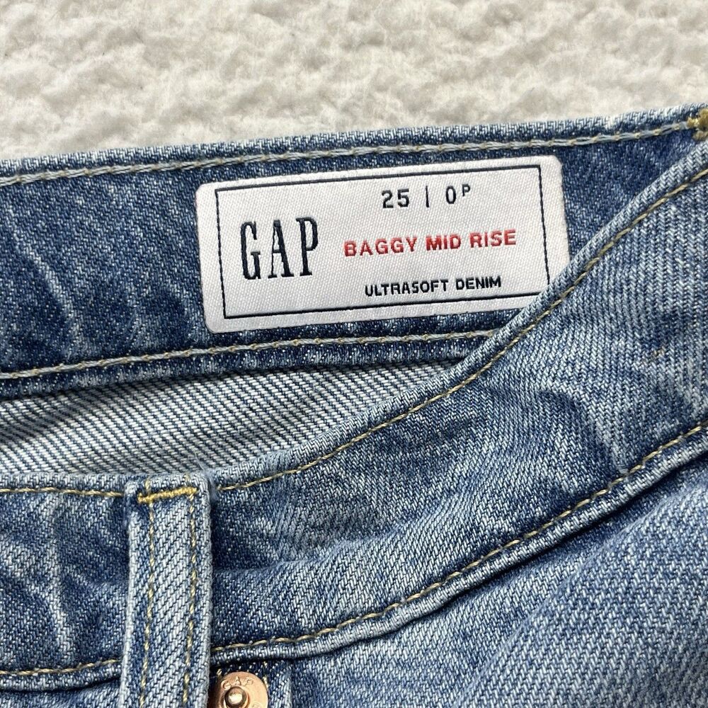 GAP Jeans Womens 25P Petite Baggy Mid Rise Ultra Soft Slouchy Grunge Indie Punk